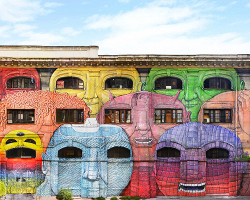 Blu 在罗马原军用仓库外墙描绘个性面孔壁画